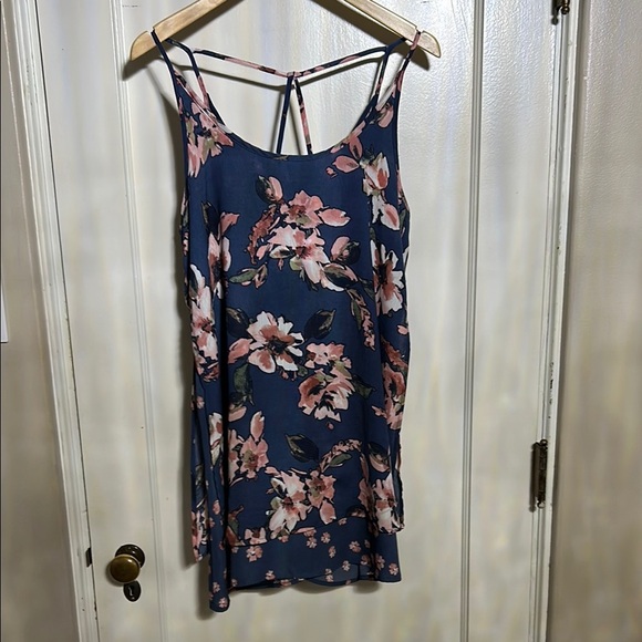 Three Hearts Blue and Pink Spaghetti Strap Sundress - Picture 1 of 7